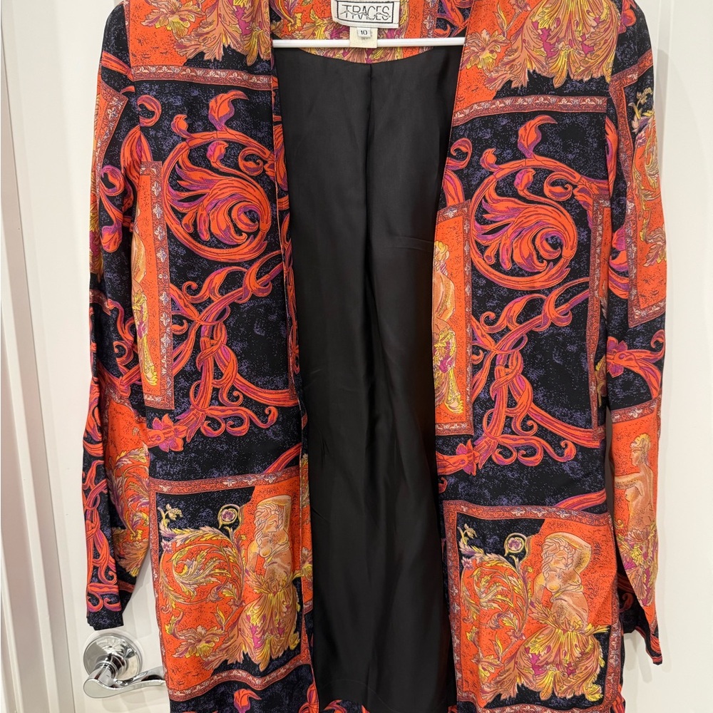 Traces Orange and Black Artistic Front Open Nipped Waists Blazer Size 10